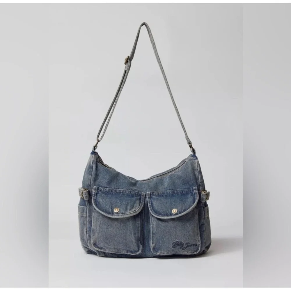 BDG Oversized Denim Shoulder Bag Blue Y2K Cargo Pockets NWT‎